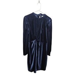 RYEGRASS Navy Burnout Velvet Mini Dress L Velvet Ruched Long Sleeve animal print